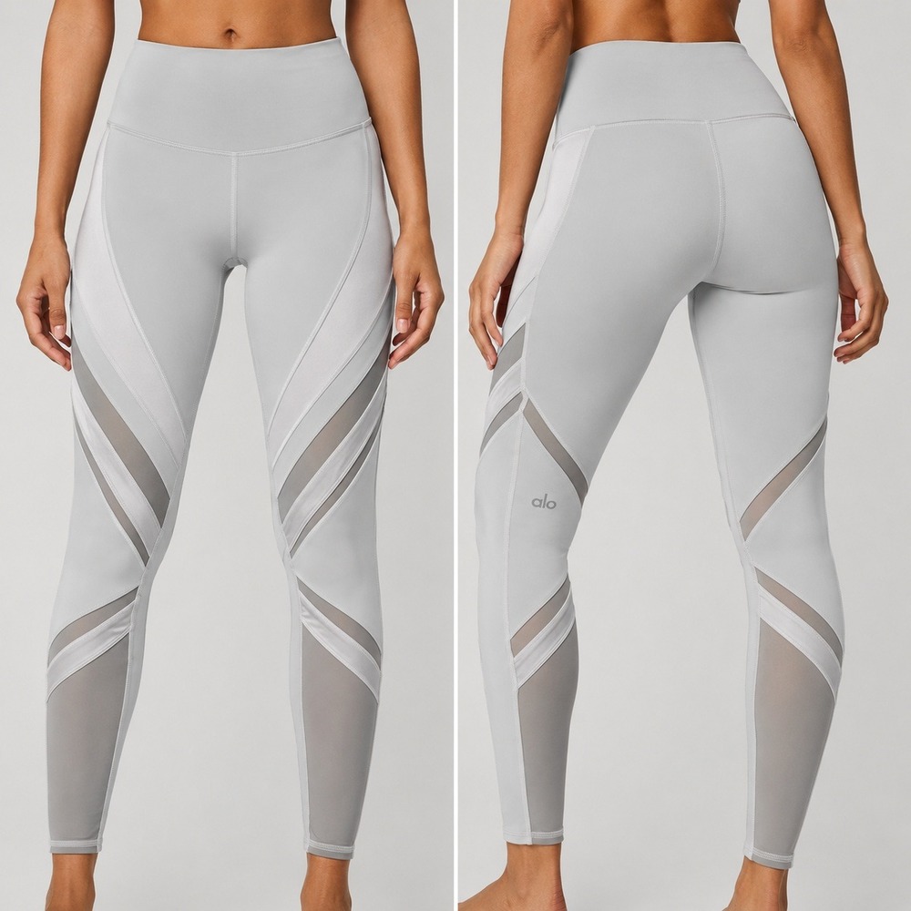 Alo Yoga Womens Gray High Waisted Mesh Panel Athletic Leggings Size M